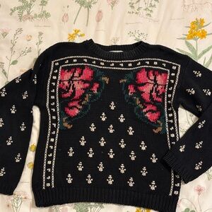 Elegant Black Floral Handmade Sweater